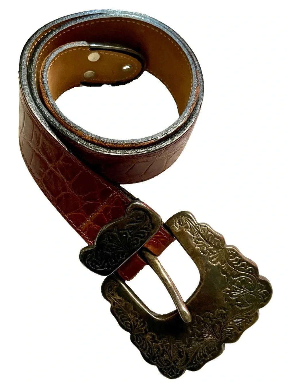 VINTAGE 90’s STREETS AHEAD Croco Embossed Leather BELT From I. MAGNIN Size S